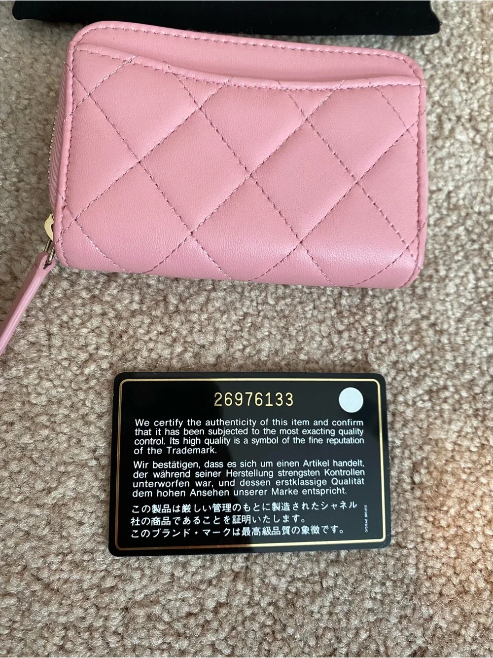CHANEL | Lambskin Quilted Zip Around Coin Purse Light Pink